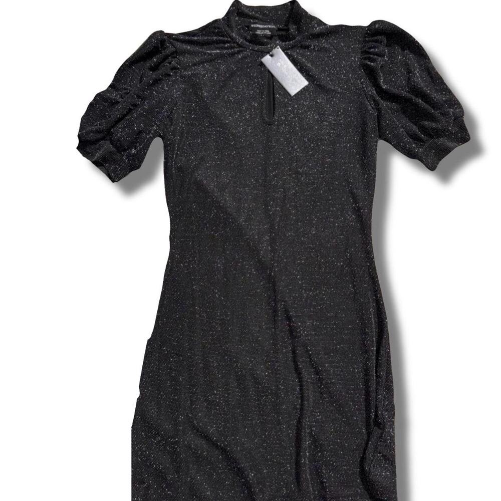 ASOS Black Sparkly Mini Dress with Puff Sleeves Size Small New with Tags